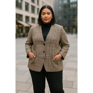 Linea by Louis Dell’Olio 20W Blazer Jacket Pink Black Tweed Textured Pockets